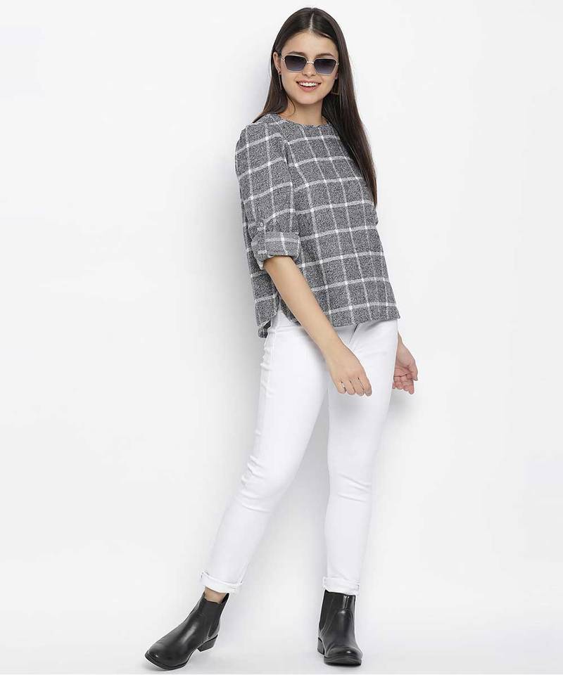 Posh Grey brush check women top