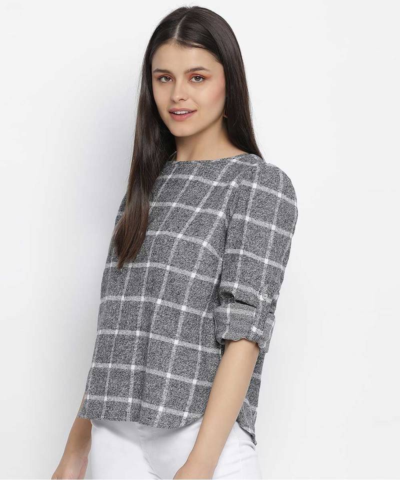 Posh Grey brush check women top