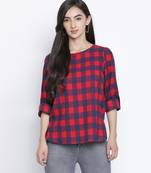 Dramtic red brush check women top
