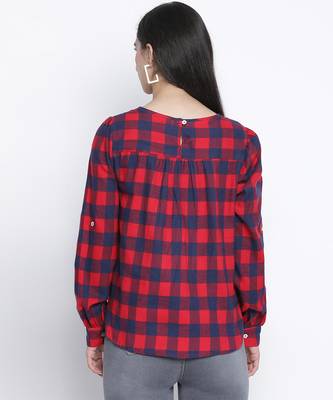 Dramtic red brush check women top 4