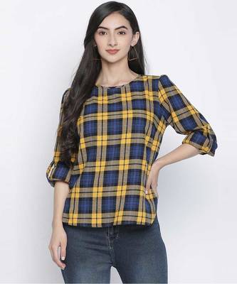 Yellow bellow bruish check women top 1