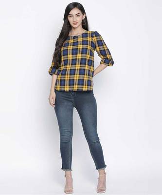 Yellow bellow bruish check women top 2