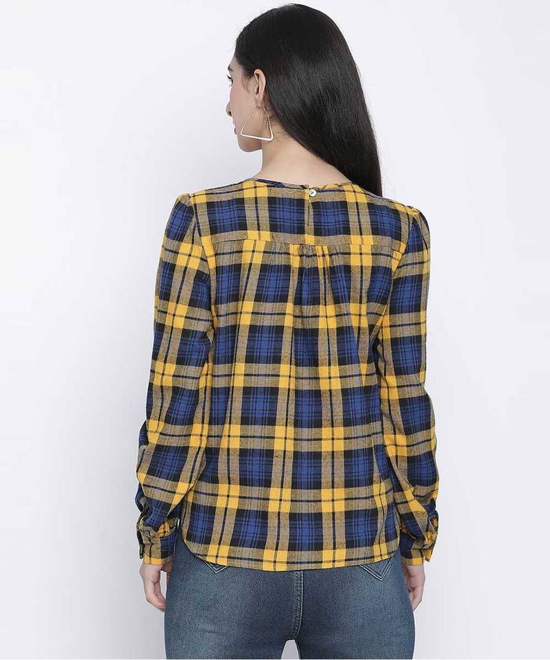 Yellow bellow bruish check women top