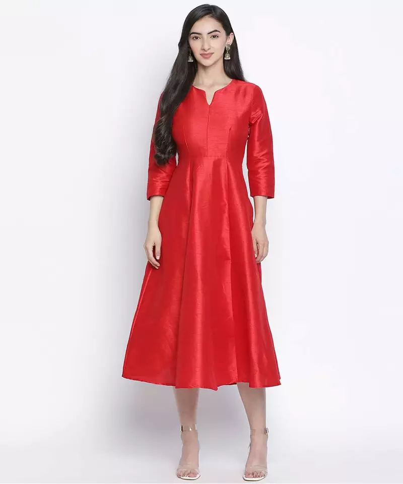 Red glam Dupion silk women long dress