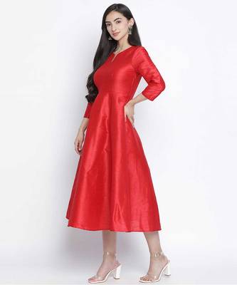 Red glam Dupion silk women long dress 2