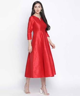 Red glam Dupion silk women long dress 3