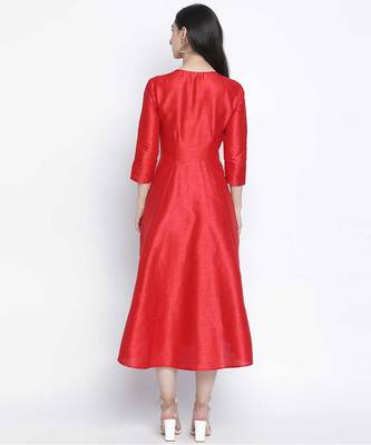 Red glam Dupion silk women long dress 4
