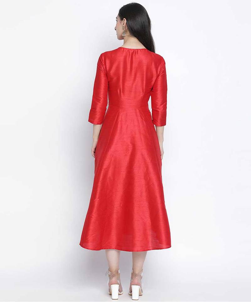 Red glam Dupion silk women long dress