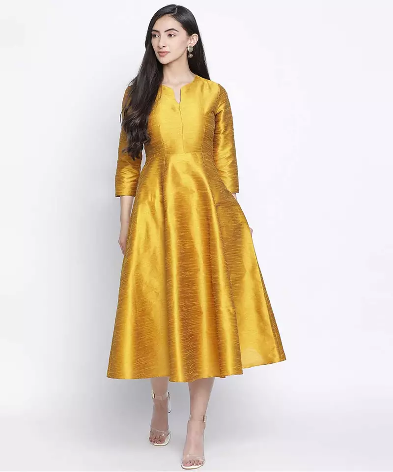 Glitter Gold Dupion silk women long dress