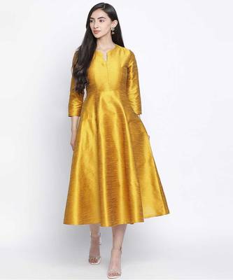 Glitter Gold Dupion silk women long dress 1