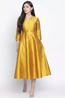 Glitter Gold Dupion silk women long dress