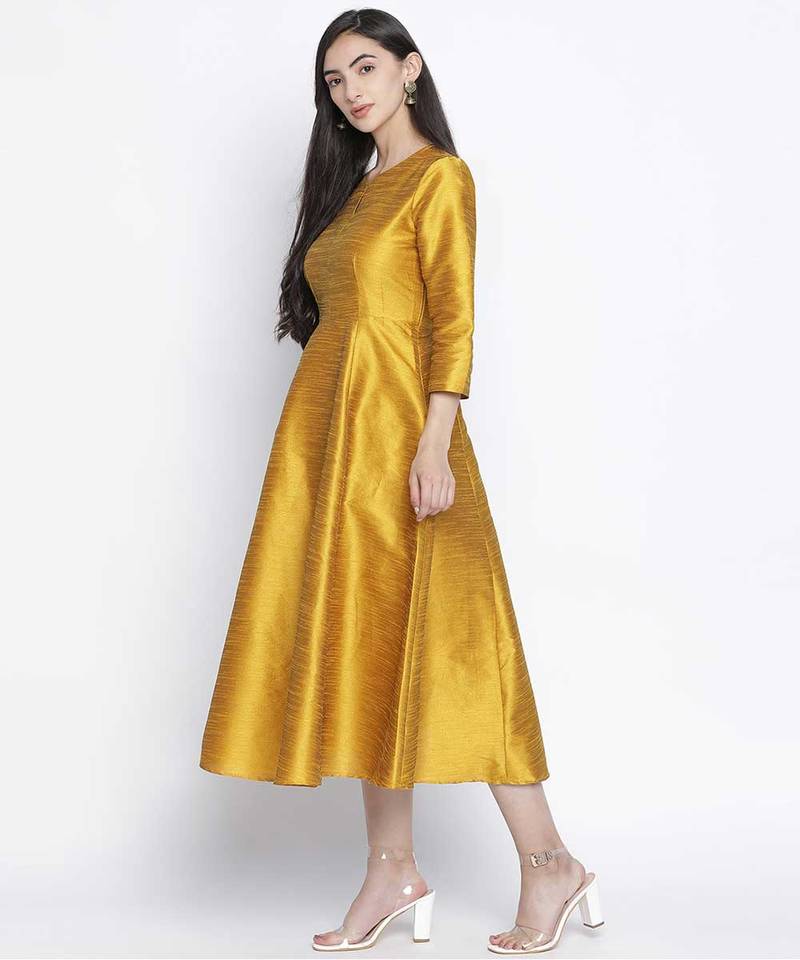 Glitter Gold Dupion silk women long dress