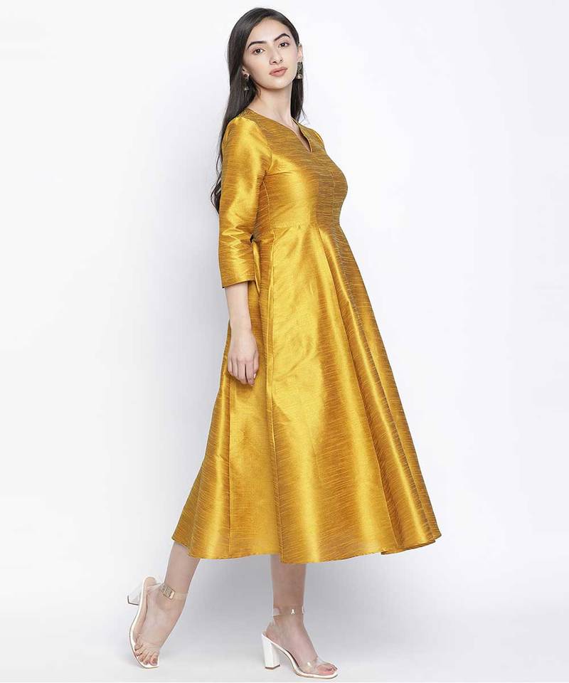 Glitter Gold Dupion silk women long dress