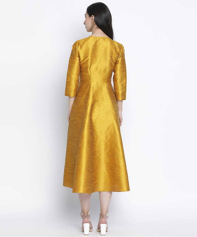 Glitter Gold Dupion silk women long dress