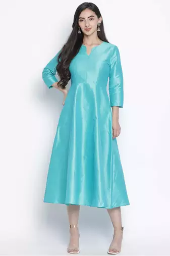 Glazing Turq Dupion silk women long dress