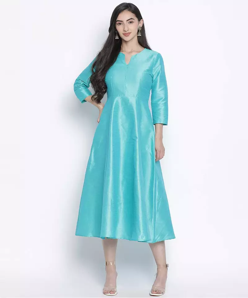 Glazing Turq Dupion silk women long dress