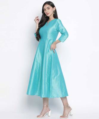 Glazing Turq Dupion silk women long dress 2