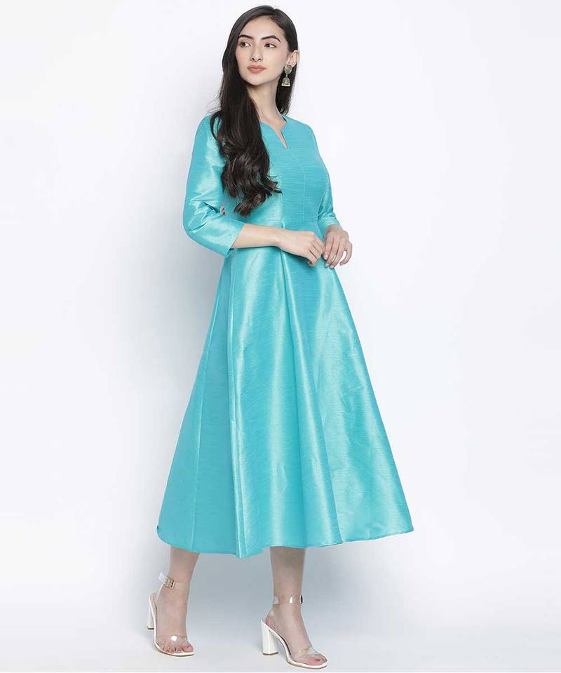 Glazing Turq Dupion silk women long dress