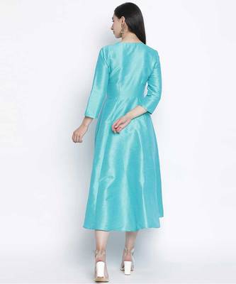 Glazing Turq Dupion silk women long dress 4