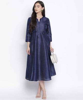 Lazzle navy blue Dupion silk women long dress 1