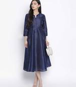 Lazzle navy blue Dupion silk women long dress