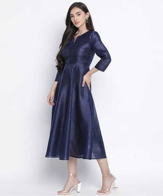 Lazzle navy blue Dupion silk women long dress 2