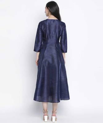Lazzle navy blue Dupion silk women long dress 4