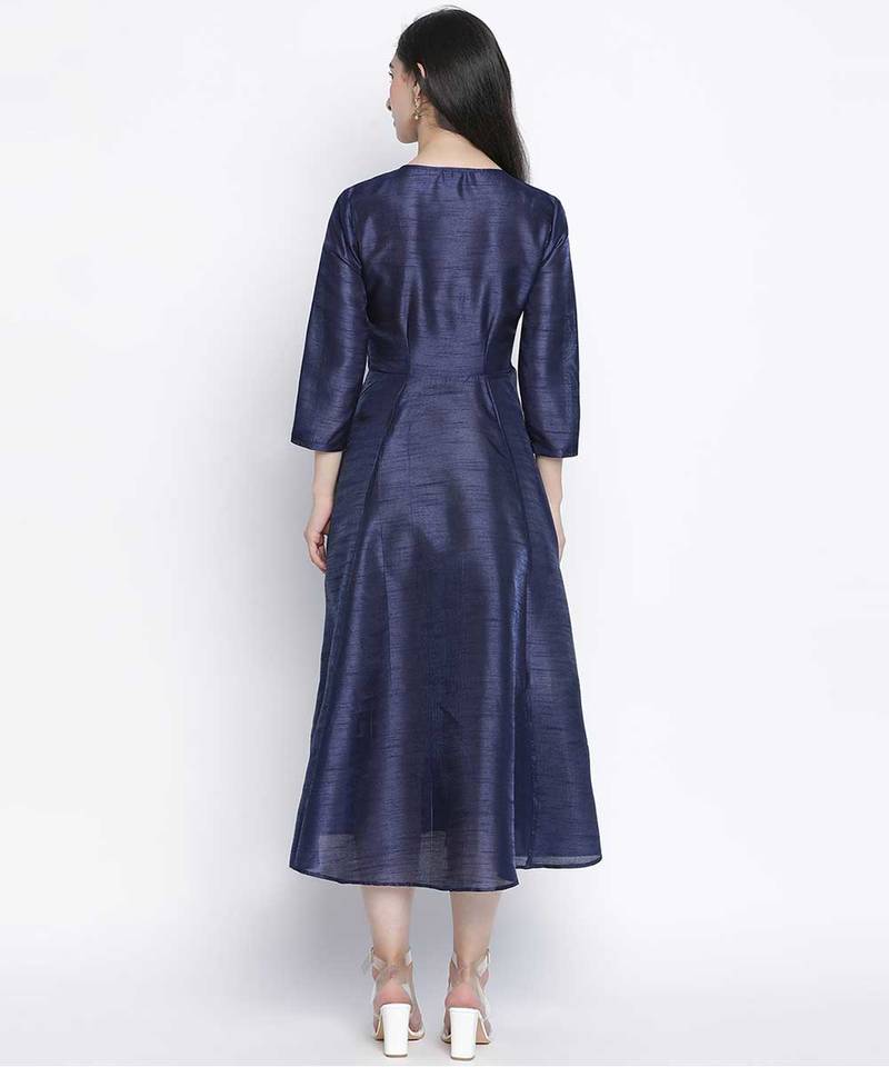Lazzle navy blue Dupion silk women long dress