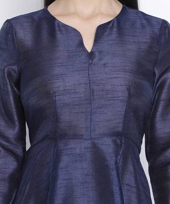 Lazzle navy blue Dupion silk women long dress 5