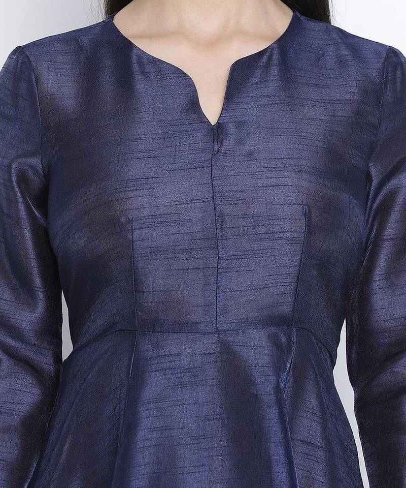 Lazzle navy blue Dupion silk women long dress