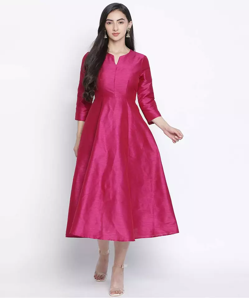 Razzle pink Dupion silk women long dress