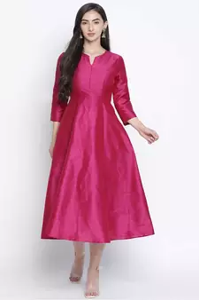 Razzle pink Dupion silk women long dress