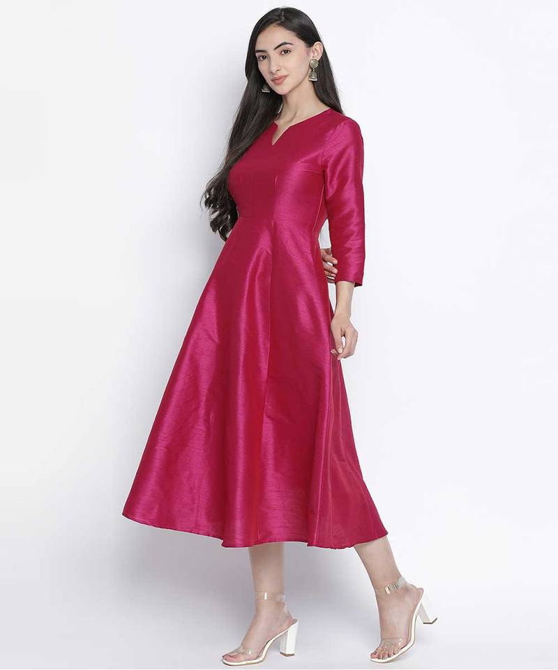 Razzle pink Dupion silk women long dress