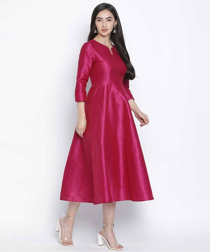 Razzle pink Dupion silk women long dress