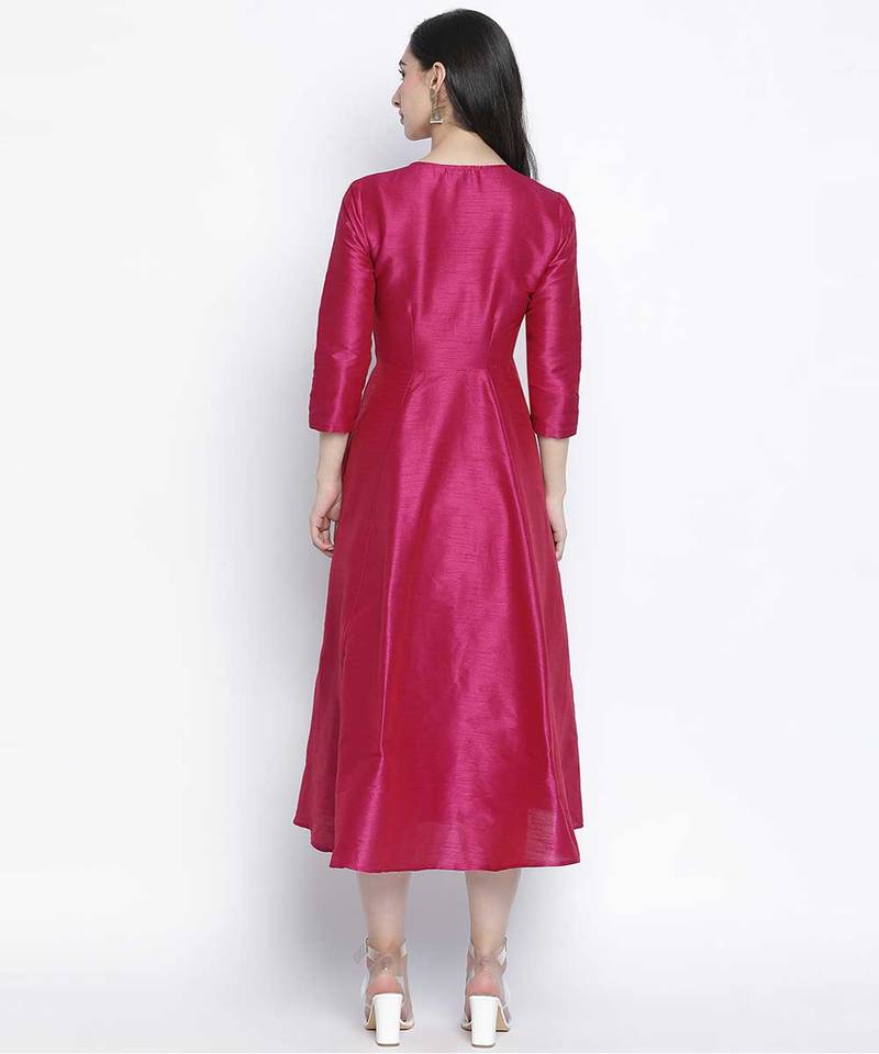 Razzle pink Dupion silk women long dress