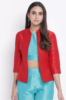Flored Red Dupion silk women shrug