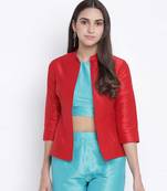 Flored Red Dupion silk women shrug