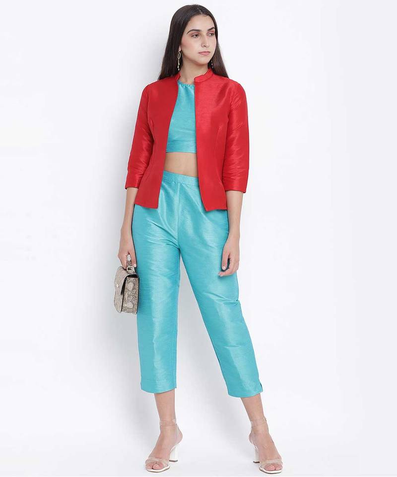 Flored Red Dupion silk women shrug