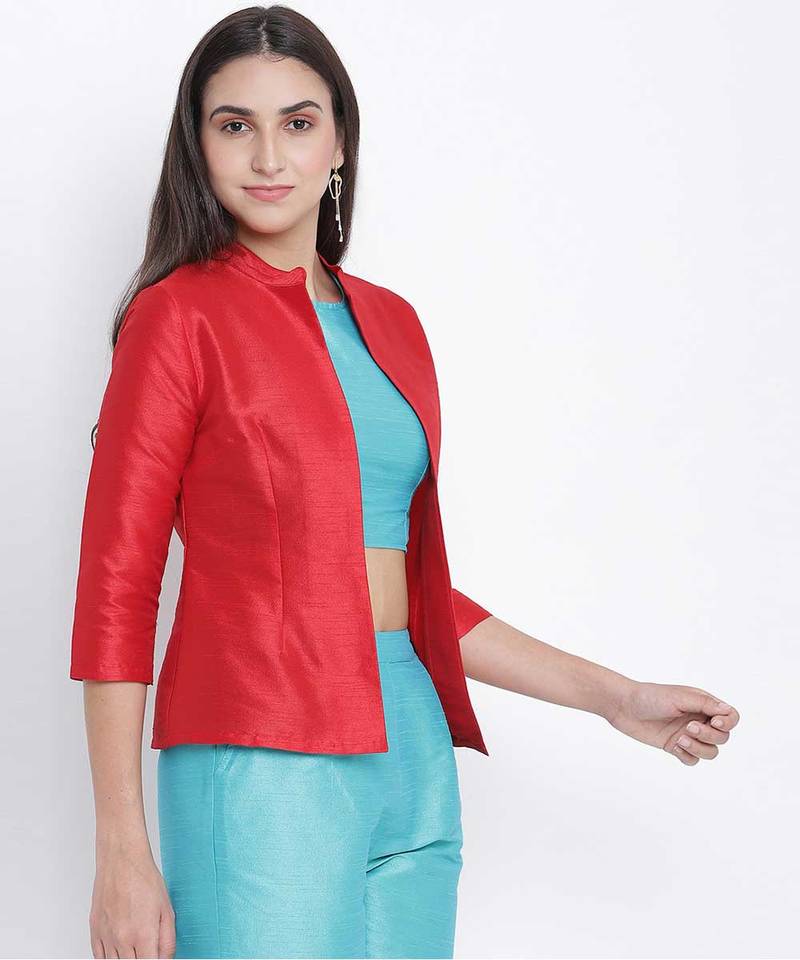 Flored Red Dupion silk women shrug