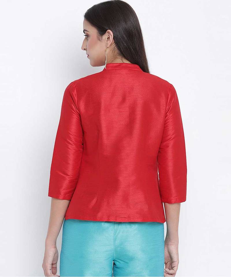 Flored Red Dupion silk women shrug