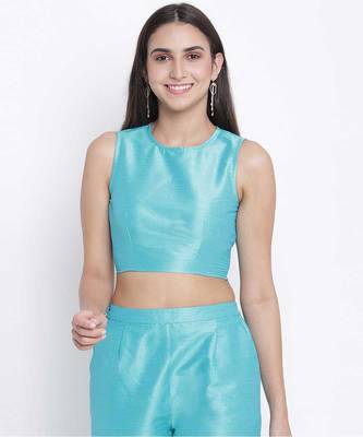 Mettalic Turq Dupion silk women crop top 1
