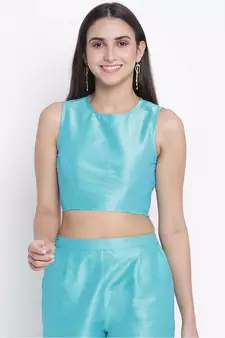 Mettalic Turq Dupion silk women crop top