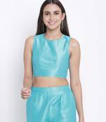 Mettalic Turq Dupion silk women crop top