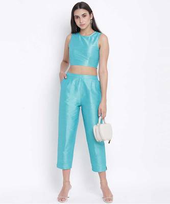 Mettalic Turq Dupion silk women crop top 2