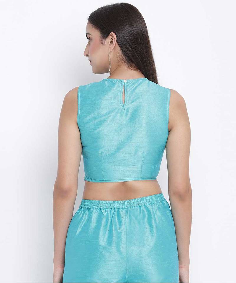 Mettalic Turq Dupion silk women crop top