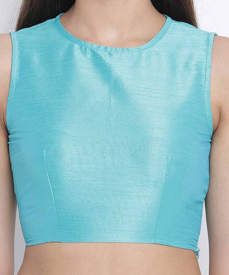 Mettalic Turq Dupion silk women crop top