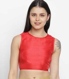 solid red Dupion silk women crop top