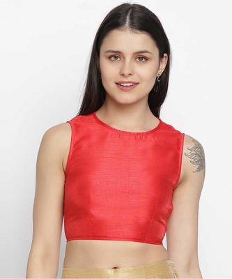 solid red Dupion silk women crop top 2