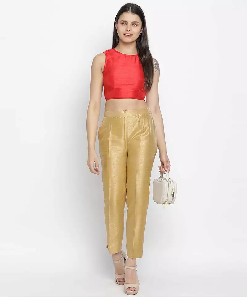 solid red Dupion silk women crop top