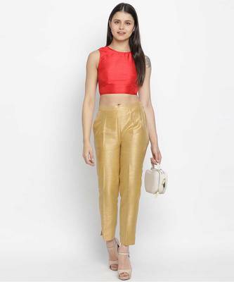 solid red Dupion silk women crop top 1